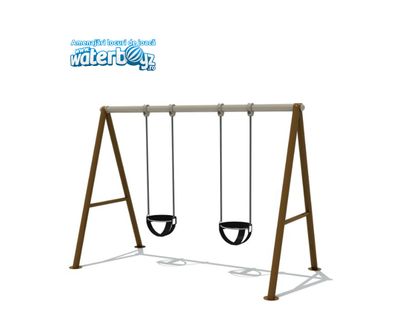 Leagan pentru copii 2 locuri, 1-3 ani, 278x130x200 cm, metal si plastic LLDPE, maro
