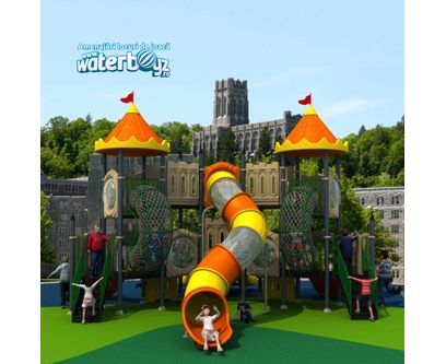 Complex de joaca pentru copii de metal Castle 3, exterior, 3-12 ani, 770x860x530 cm