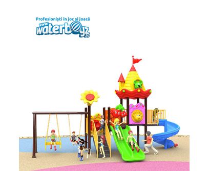 Loc de joaca pentru copii de exterior Economy 41, 1-6 ani, 610x260x340 cm, metal si plastic LLDPE, multicolor