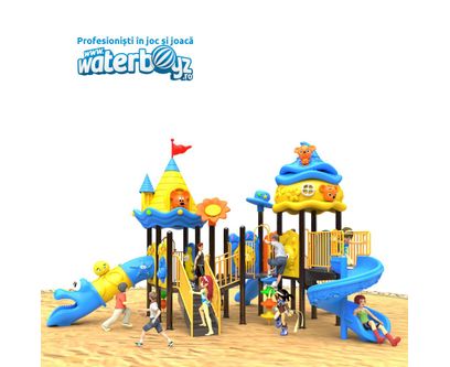 Loc de joaca pentru copii de exterior Economy 49, 1-6 ani, 650*460*340 cm, metal si plastic LLDPE, multicolor