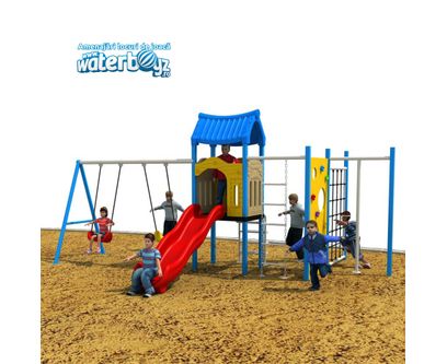 Complex de joaca pentru copii de metal cu leagan Economy 7, exterior, 3-12 ani, 600x430x310 cm