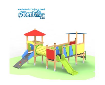 Loc de joaca din lemn pentru copii Happy Nature 11, exterior, 3-12 ani, 423x376x205 cm