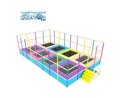 Trambulina modulara elastica pentru interior cu 8 locuri Olimpica, 1026x618x300 cm, 3-12 ani