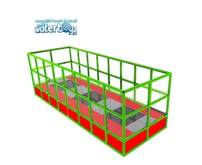 Trambulina elastica galvanizata Junior de exterior pentru copii, 3 locuri, 3-12 ani, greutate maxima 45kg per loc