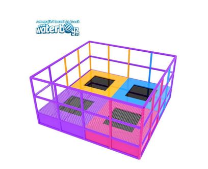 Trambulina elastica galvanizata Junior de exterior pentru copii, 4 locuri, 3-12 ani, greutate maxima 45kg per loc