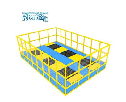 Trambulina elastica galvanizata Junior de exterior pentru copii, 6 locuri, 3-12 ani, greutate maxima 45kg per loc