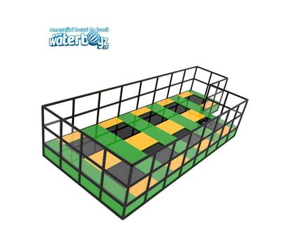 Trambulina elastica galvanizata Junior de exterior pentru copii, 9 locuri, 3-12 ani, greutate maxima 45kg per loc