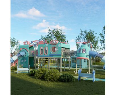 Amenajare completa loc de joaca de exterior la cheie Kiddie Land, 3-15 ani, 1880x600x430 cm