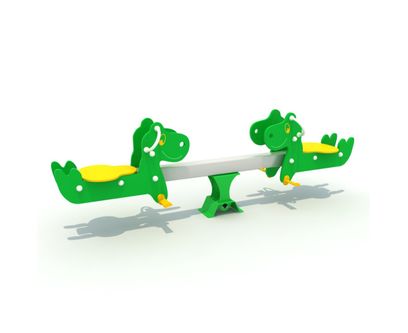 Balansoar cu 2 locuri pentru copii Dinosaur, 3-10 ani, 160x25x70 cm, metal si plastic, verde