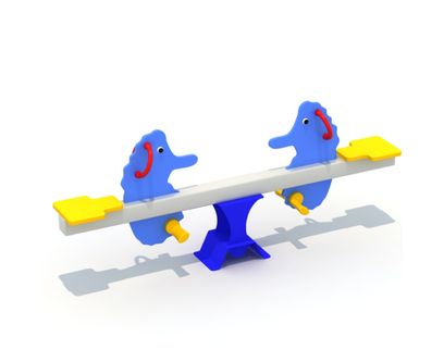 Balansoar cu 2 locuri pentru copii Seahorse, 3-10 ani, 200x42x72 cm, metal si plastic, albastru