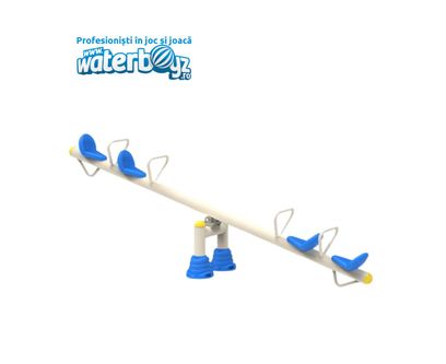 Balansoar cu 4 locuri pentru copii Model 9, minim 3 ani, 362x76x94 cm, metal si plastic, alb