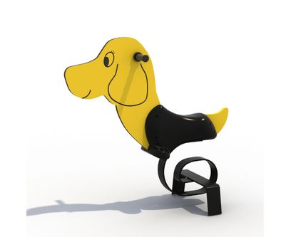 Balansoar pe arc pentru copii Modern Dog, 1-4 ani, 80x59x70 cm, metal si plastic HDPE, galben