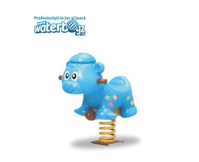Balansoar pe arc pentru copii Funny Teddy, 1-4 ani, 90x95x63 cm, metal si plastic LLDPE, albastru