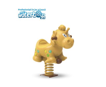 Balansoar pe arc pentru copii Funny Unicorn, 1-4 ani, 88x95x60 cm, metal si plastic LLDPE, galben