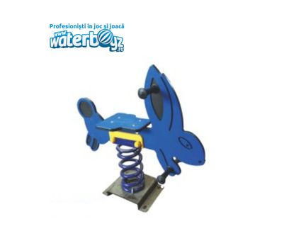 Balansoar pe arc pentru copii Iepuras model 2, 1-4 ani, 90x50x90 cm, metal si plastic HDPE, albastru