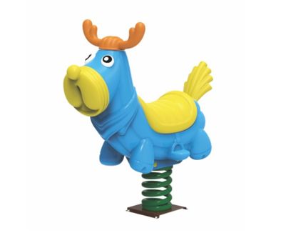 Balansoar pe arc pentru copii Moose, 1-4 ani, 90x35x107 cm, metal si plastic LLDPE, albastru si galben