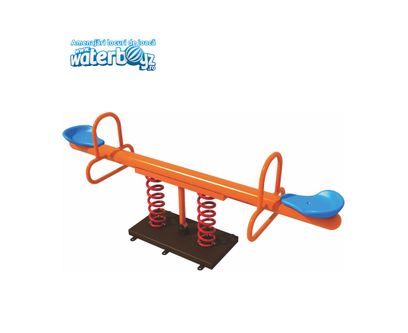 Balansoar pe arcuri dublu cu sa pentru copii, 3-10 ani, 210x52x85 cm, metal si plastic LLDPE, portocaliu