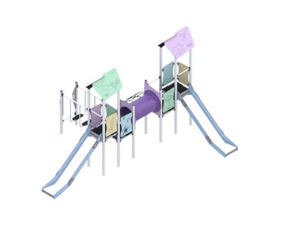 Complex de joaca din metal pentru copii Pastel Rainbow Towers, exterior, +5 ani,  554x428x311 cm