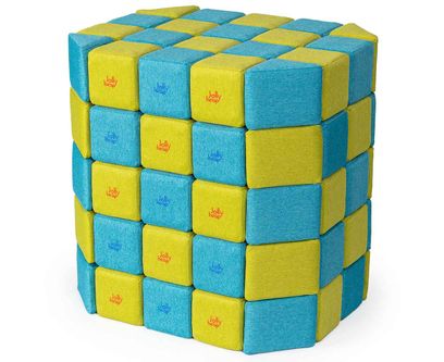 Cuburi Magnetice 3D pentru copii de 1-12 ani, 100 de piese, 12x12x12 cm, galben/albastru