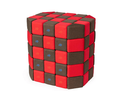 Cuburi Magnetice 3D pentru copii de 1-12 ani, 100 de piese, 12x12x12 cm, maro/rosu