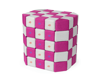 Cuburi Magnetice 3D  pentru copii de 1-12 ani, 100 de piese, 12x12x12 cm, alb/roz
