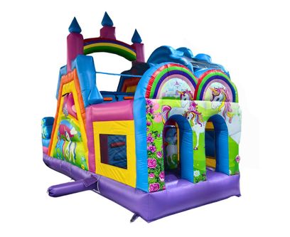 Cursa cu obstacole si tobogan Unicorn Tower, +3 ani, 700x250x480 cm