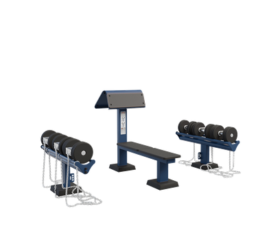Set de greutati cu suport si banca Heavy de exterior, 129x220x110 cm, otel