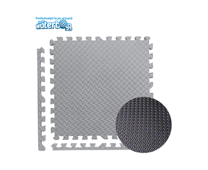 Covor puzzle modular pentru spatii indoor, 100x100x2 cm, spuma EVA cu amortizare soc, fata dubla, gri/negru, 3-12 ani