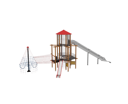 Loc de joaca din lemn pentru copii Hexagon 4, exterior, 5-16 ani, 2210x1040x750 cm