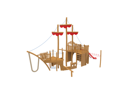 Loc de joaca din lemn pentru copii Naturel 6, exterior, 5-16 ani, 590x1330x740 cm