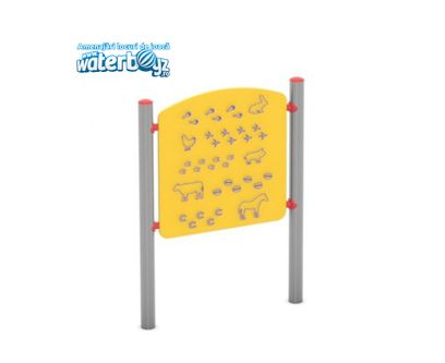 Panou educativ Urmele animalelor pentru copii, 0-5 ani, 90x10x125 cm, metal si plastic HDPE, galben