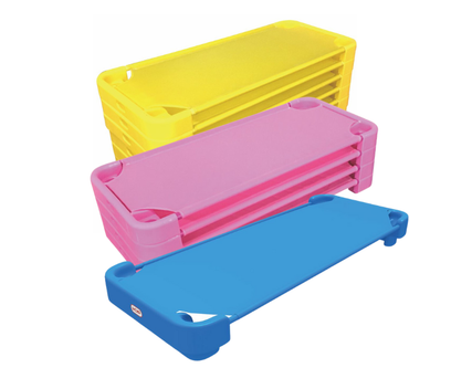Pat pentru gradinita cu saltea elastica, 138x60x15 cm, plastic HDPE, maxim 6 ani