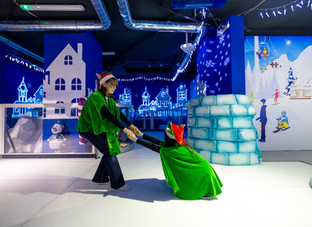 Sock skating at the eco Ice rink in the Children's Museum, Bucharest