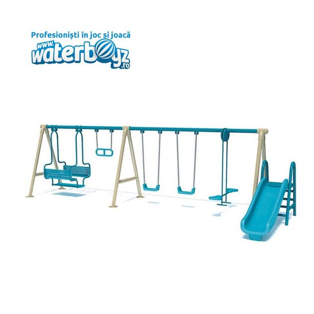 Ansamblu topogan si 4 leagane pentru copii, 3-12 ani, 450x250x300 cm