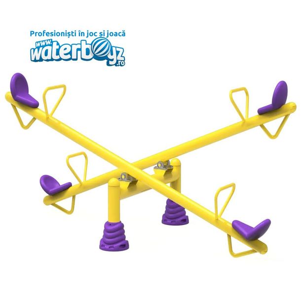 Balansoar cu 4 locuri pentru copii Model 7, +3 ani, 309x92x148 cm, metal, galben