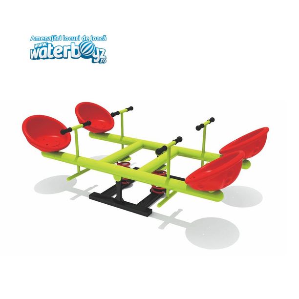 Balansoar cu 4 locuri cu scane pentru copii, 3-10 ani, metal si plastic LLDPE, multicolor 200x40x90 cm