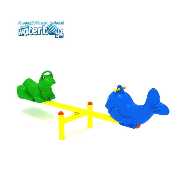 Balansoar dublu pentru copii Animals, 1-4 ani, 150x110x80 cm, metal si plastic, multicolor