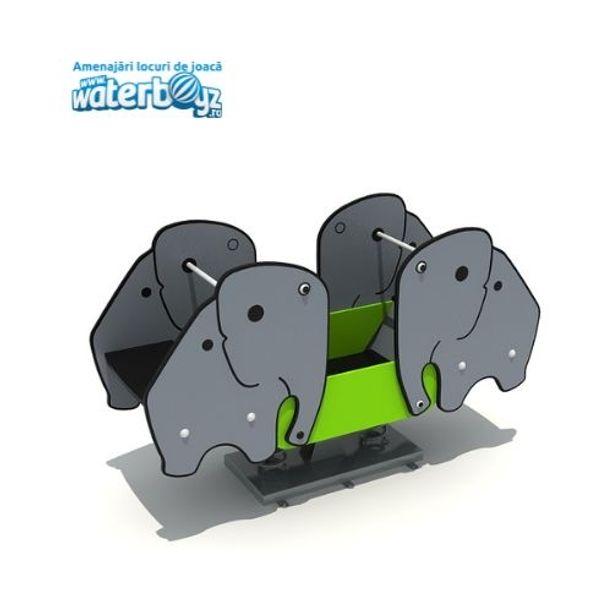 Balansoar dublu pe arc pentru copii Elefanti, 3-10 ani, 180x64x105 cm, metal si plastic HDPE, gri