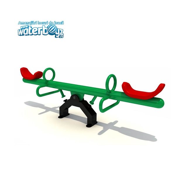 Balansoar dublu cu doua picioare pentru copii, 3-10 ani, 210x52x82 cm, metal si plastic LLDPE, verde