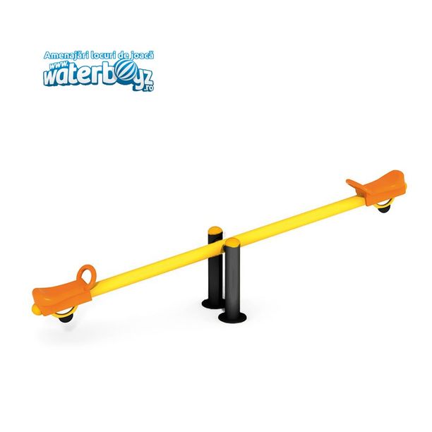 Balansoar dublu cu doua picioare pentru copii Model 3, 3-10 ani, 300x50x70 cm, metal si plastic LLDPE, galben