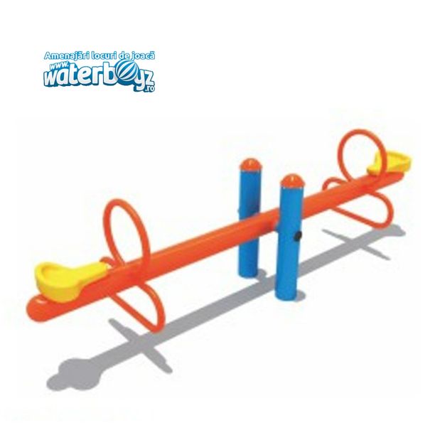 Balansoar dublu cu doua picioare pentru copii Model 5, 3-12 ani, 200x60x70 cm, metal si plastic, multicolor