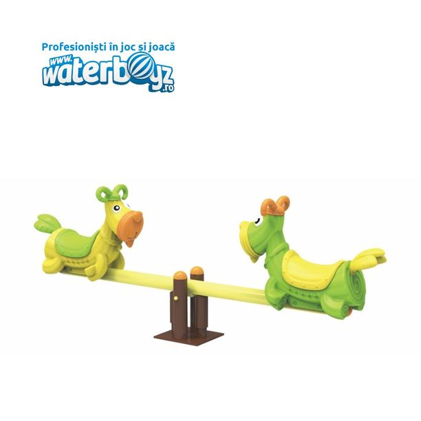 Balansoar dublu pentru copii model Berbecut, 1-6 ani, 300x39x92 cm, metal si plastic, verde