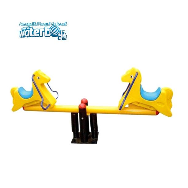 Balansoar dublu pe arc pentru copii Caluti, 3-10 ani, 250x40x110 cm, metal si plastic LLDPE, galben