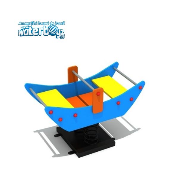 Balansoar dublu pentru copii Barcuta, 1-3 ani, 100x50x70 cm, metal si plastic HDPE, multicolor