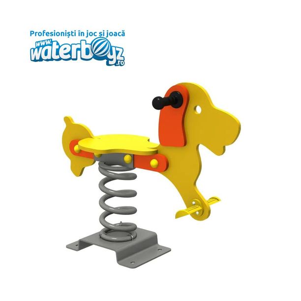 Balansoar pe arc pentru copii Catel Model 3, 1-4 ani, 80x30x70 cm, metal si plastic HDPE, galben