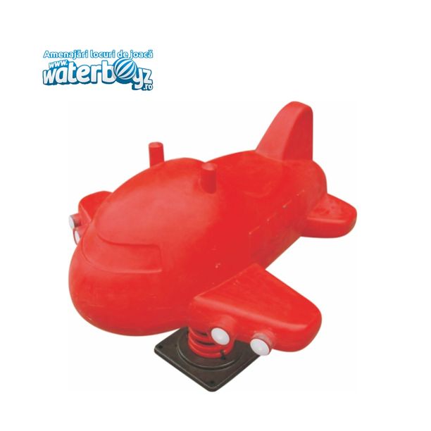 Balansoar pe arc pentru copii Funny Avion 2, 1-4 ani, metal si plastic LLDPE, rosu