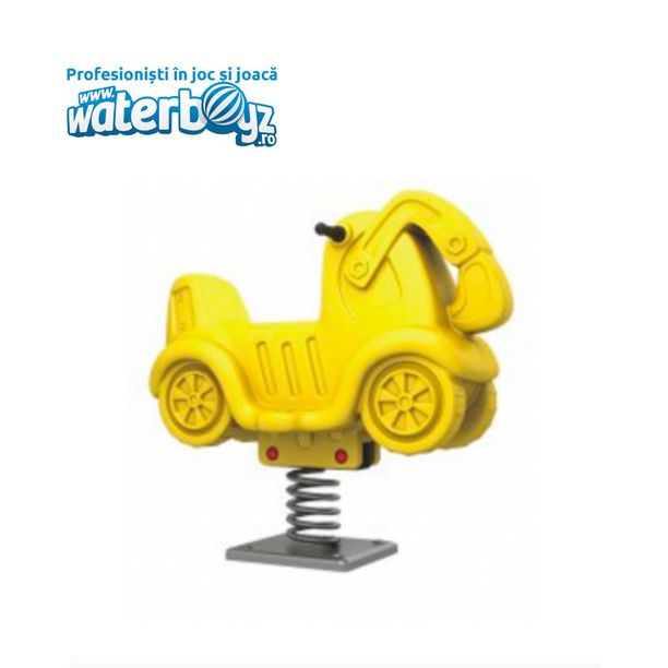 Balansoar pe arc pentru copii Excavator, 1-4 ani, 86x61x40 cm, metal si plastic LLDPE, galben