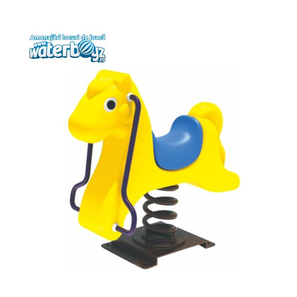 Balansoar pe arc pentru copii Funny Calut, 1-4 ani, 80x60x80 cm, metal si plastic LLDPE, galben