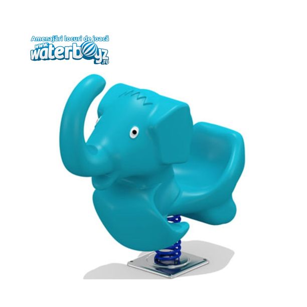 Balansoar pe arc pentru copii Funny Elefant, 1-4 ani, 80x40x85 cm, metal si plastic LLDPE, albastru