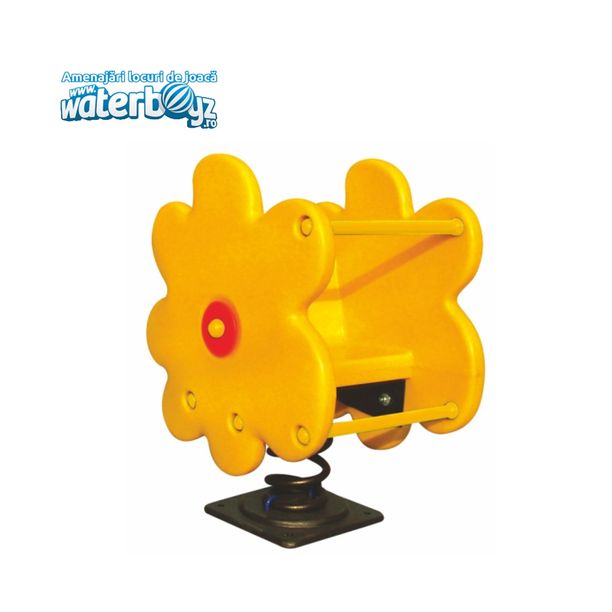 Balansoar pe arc pentru copii Funny Floare, 1-4 ani, 70x50x70 cm, metal si plastic LLDPE, galben